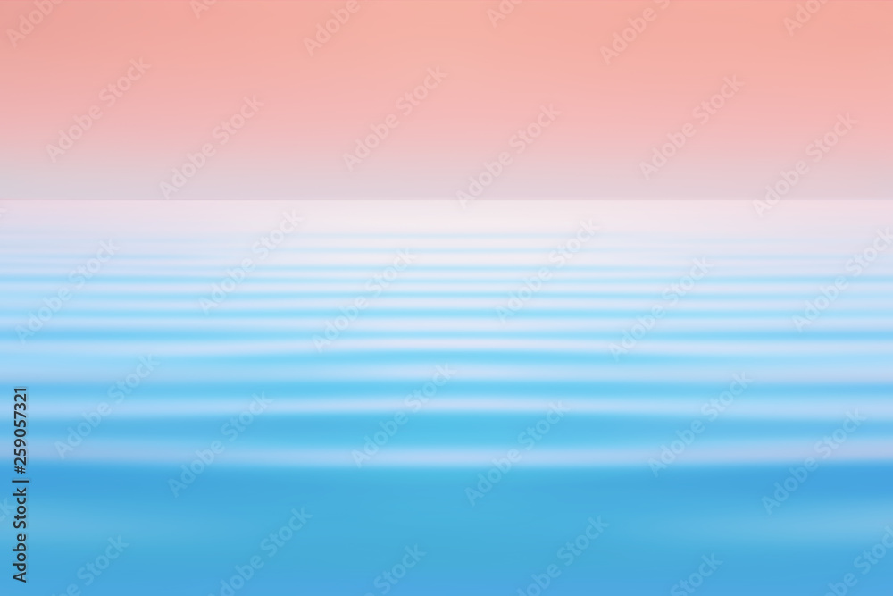 Abstract Blue With Pink-orange Seascape Background In Watercolor Tones