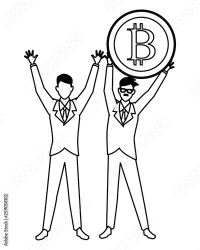 Business people with bitcoins in black and white