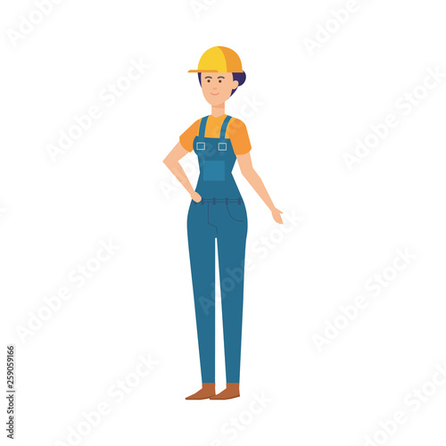 female builder worker with helmet