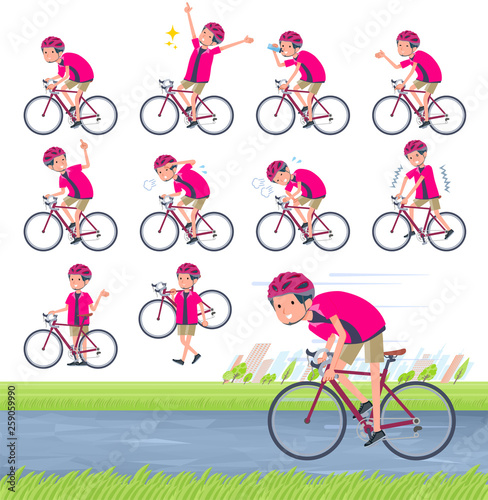 flat type pink shirt man_road bike