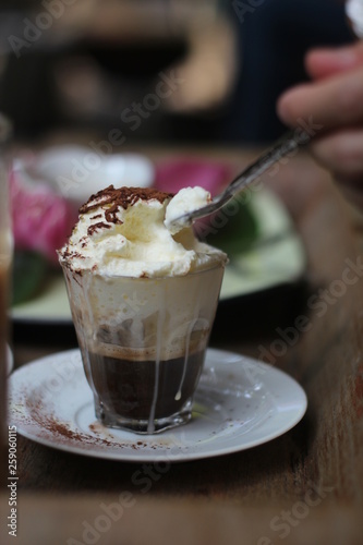 dessert with whipped cream and chocolate
