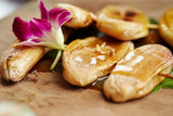 Grilled banana with honey sauce skewer