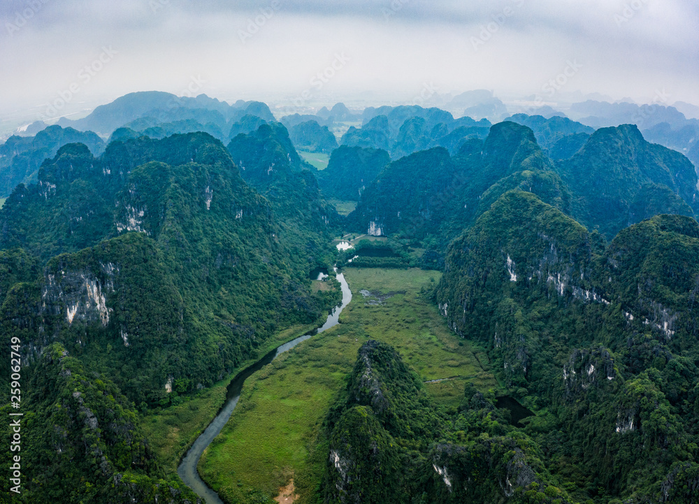aerial drone photo - Mountains and rivers of northern Vietnam.  Asia