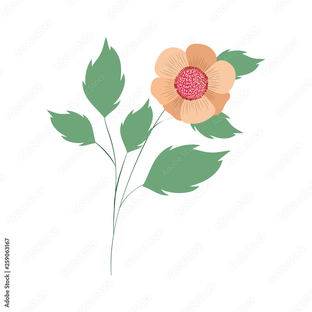 beautiful flowers with leafs isolated icon beautiful flowers with leafs isolated icon
