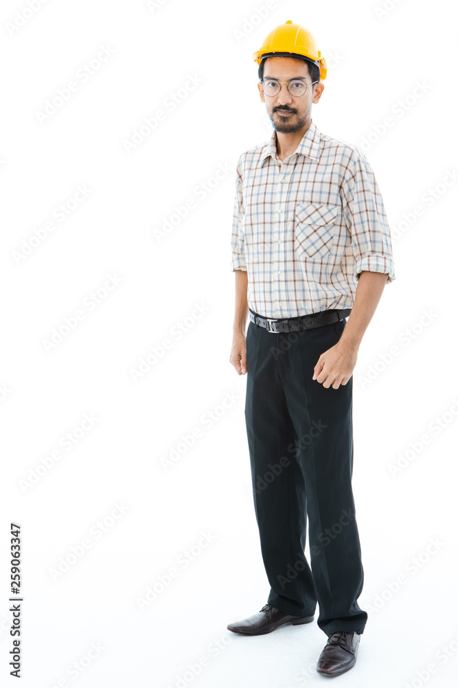 Engineer man standing yellow helmet Engineer man standing yellow helmet