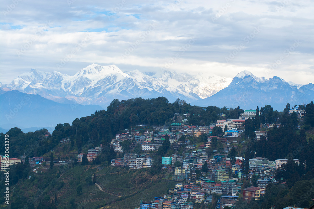 Darjeeling City with mountain range at background