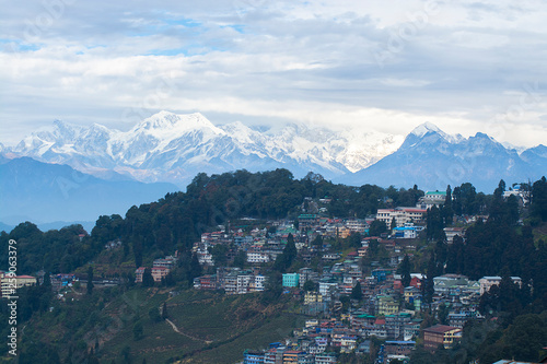 Darjeeling City with mountain range at background