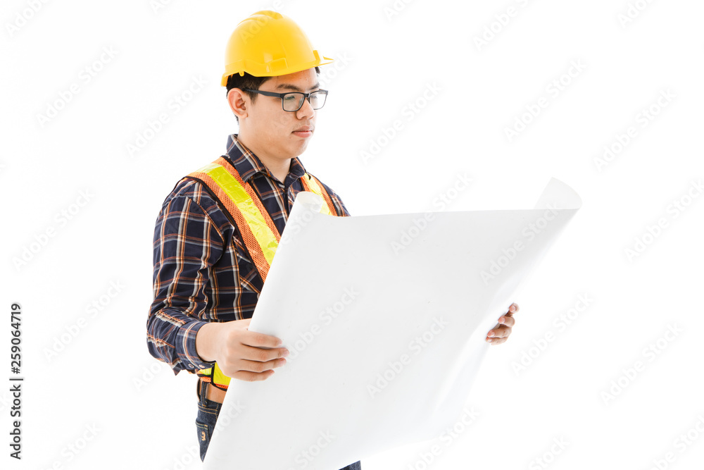 Engineer man standing yellow helmet Engineer man standing yellow helmet