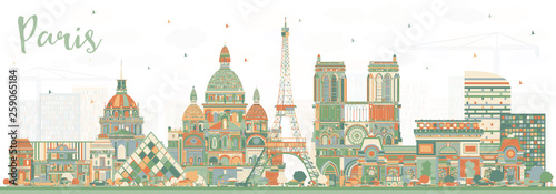 Paris France City Skyline with Color Buildings.