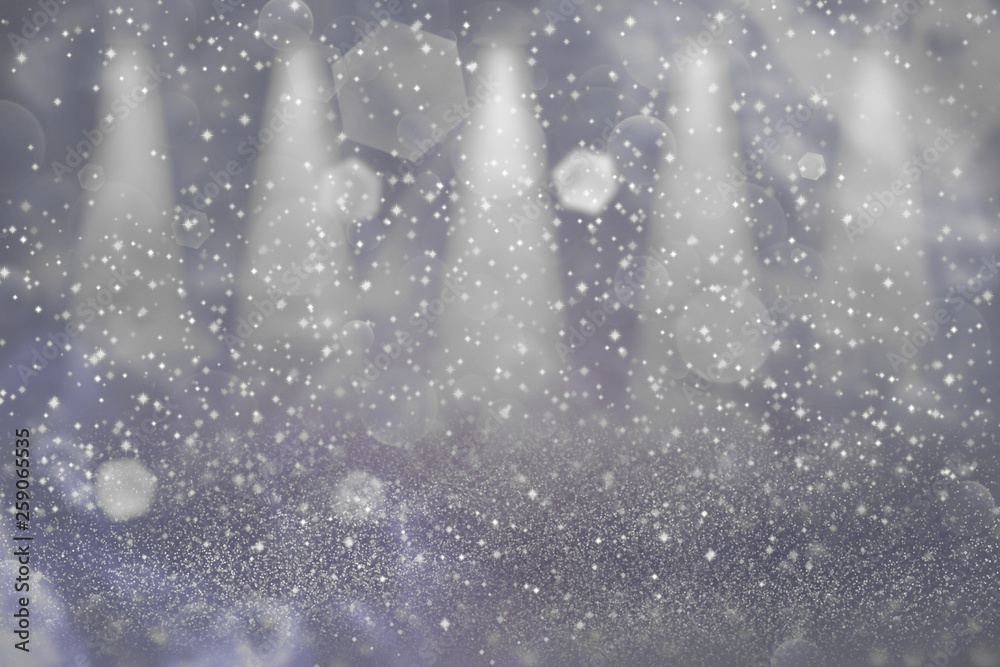 Obraz premium cute sparkling glitter lights defocused stage spotlights bokeh abstract background with sparks fly, holiday mockup texture with blank space for your content