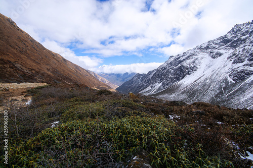 Valley and mountains in beginning of winter in India