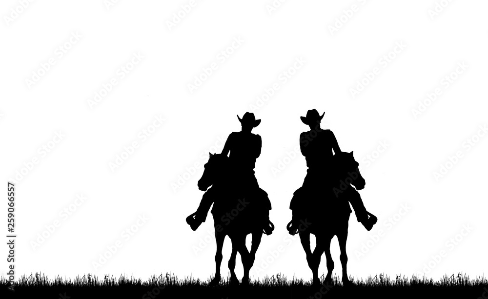 Fototapeta premium silhouette cowboy riding horse on white background