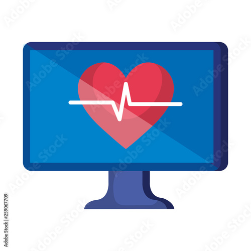 desktop with heart cardio telemedicine