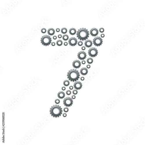 Alphabet set letter number seven or 7, Engineering Gear pattern, Teamwork system concept design illustration isolated on white background, vector eps 10