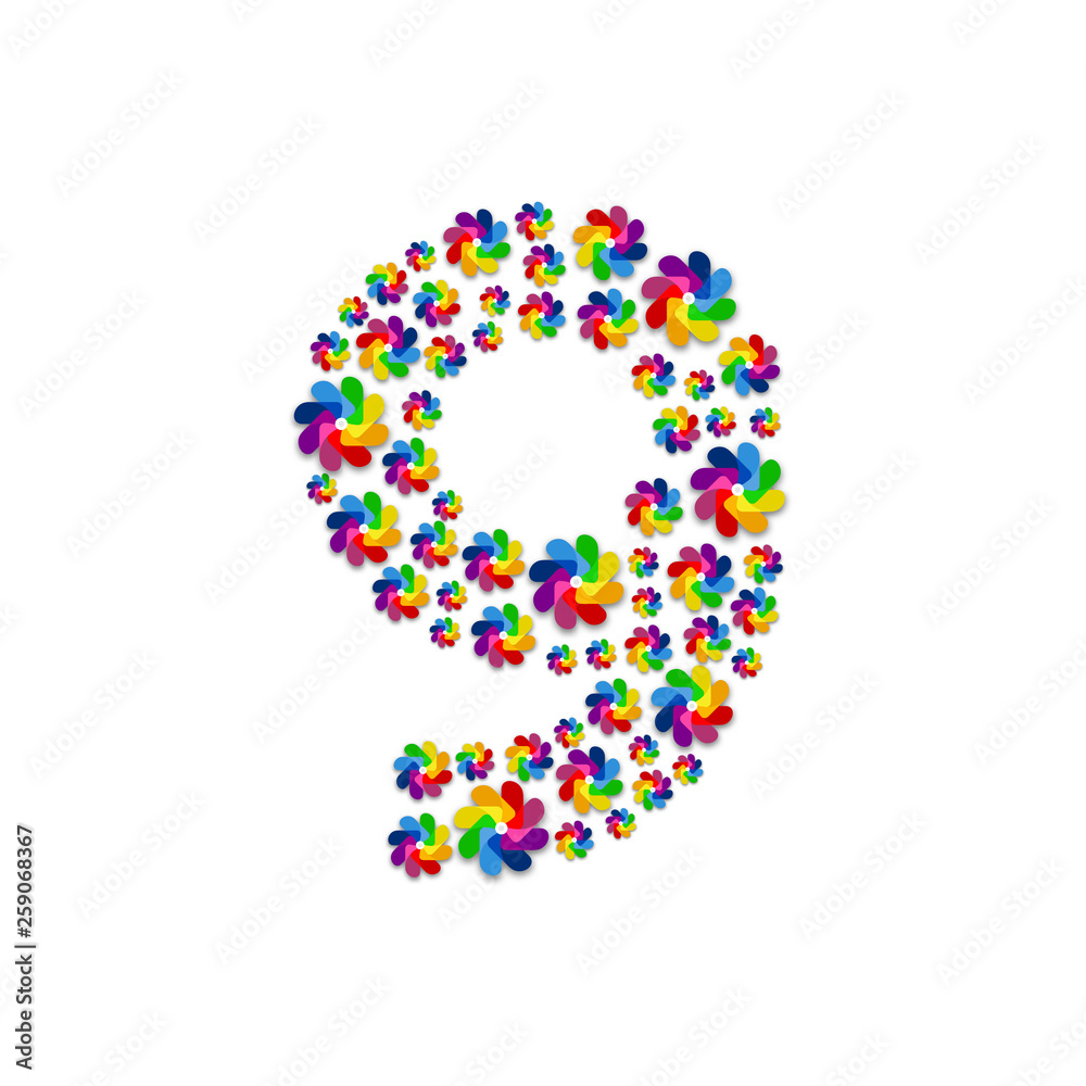 Alphabet set letter number nine or 9, Turbine paper pattern, Renewable wind power concept design illustration isolated on white background, vector eps 10 Alphabet set letter number nine or 9, Turbine paper pattern, Renewable wind power concept design illustration isolated on white background, vector eps 10