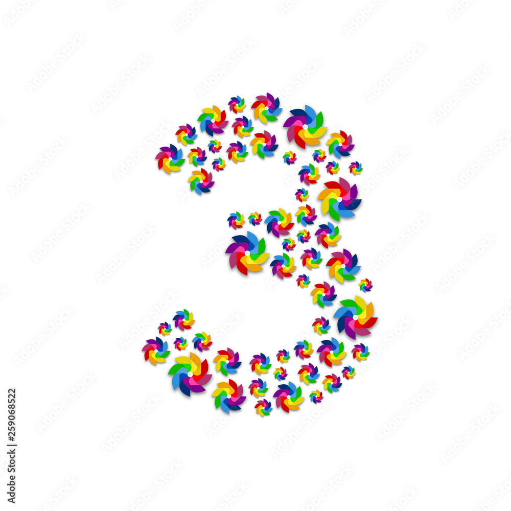 Alphabet set letter number three or 3, Turbine paper pattern, Renewable wind power concept design illustration isolated on white background, vector eps 10 Alphabet set letter number three or 3, Turbine paper pattern, Renewable wind power concept design illustration isolated on white background, vector eps 10