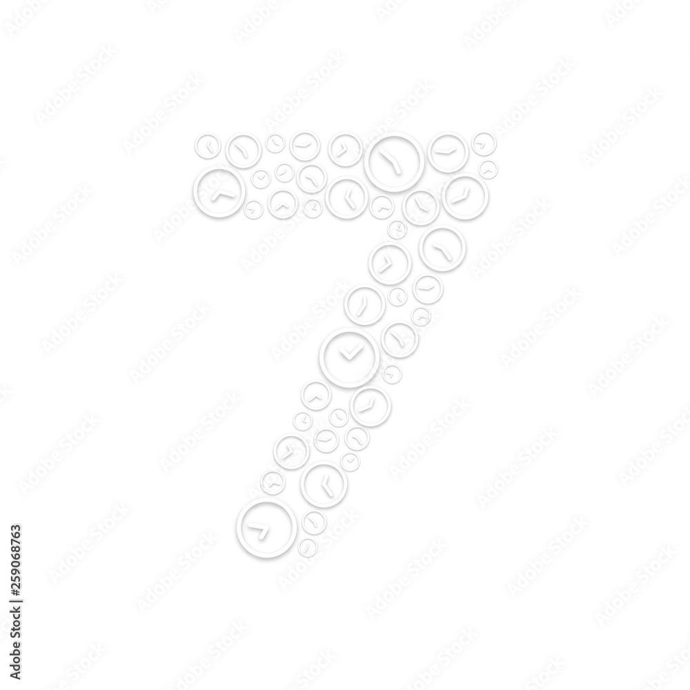 Alphabet set letter number seven or 7, Clock shuffle pattern, Time system concept design illustration isolated on white background, vector eps 10 Alphabet set letter number seven or 7, Clock shuffle pattern, Time system concept design illustration isolated on white background, vector eps 10