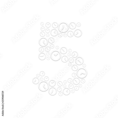 Alphabet set letter number five or 5, Clock shuffle pattern, Time system concept design illustration isolated on white background, vector eps 10