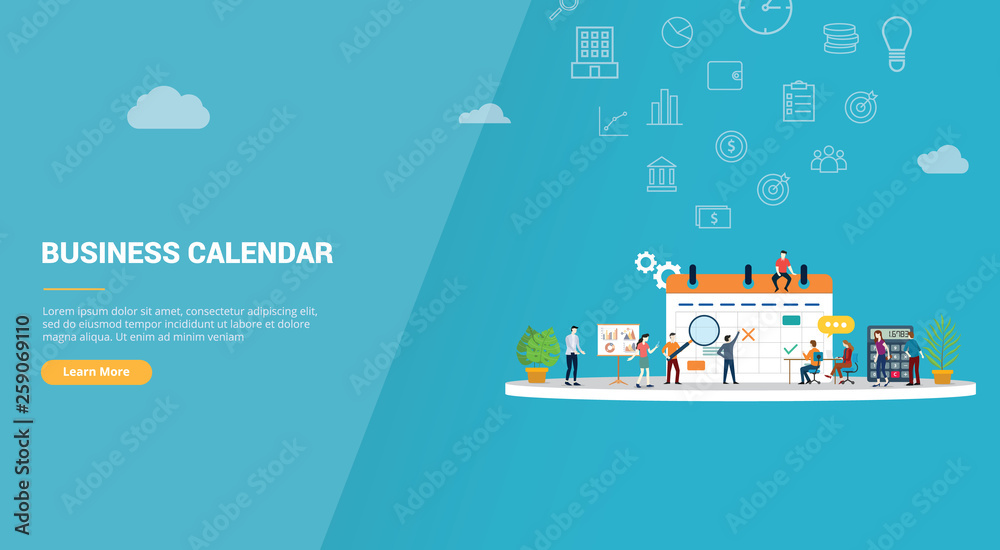 business calendar concept for website template banner or landing homepage - vector