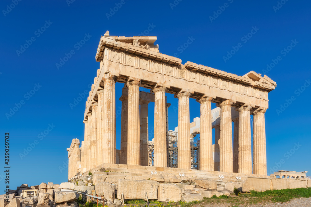 Parthenon temple at sunny day on the Acropolis in Athens, Greece