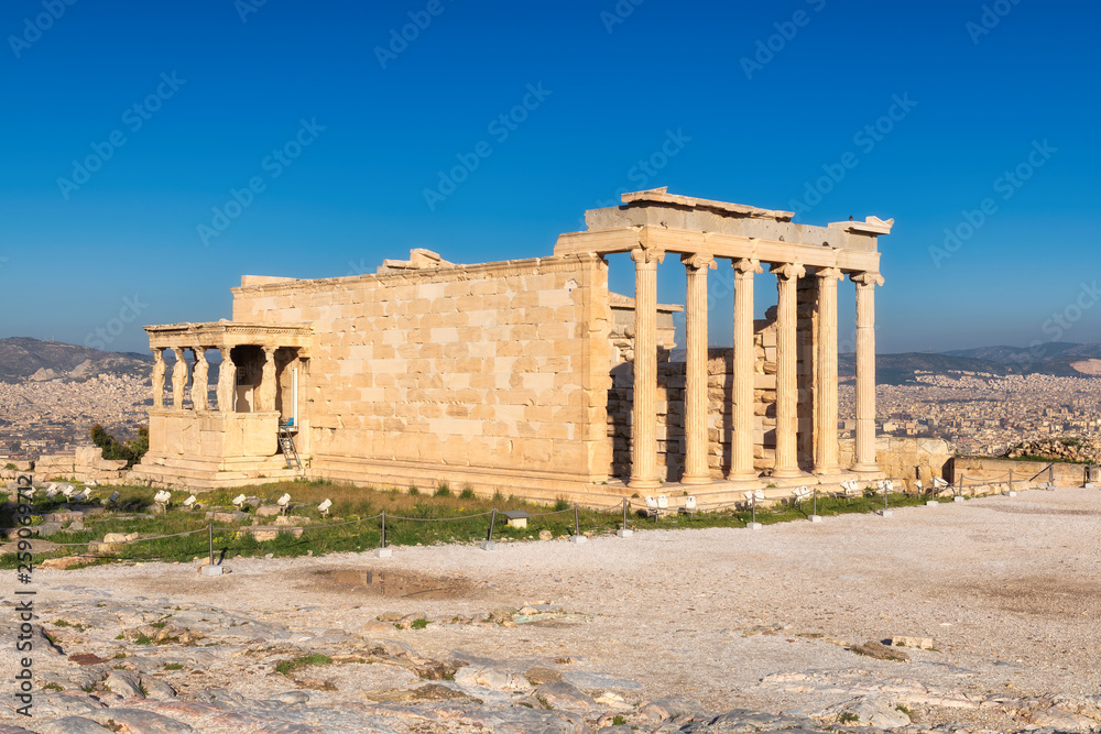 Erechtheion temple with Caryatid Porch on the Acropolis at Athens. Greece