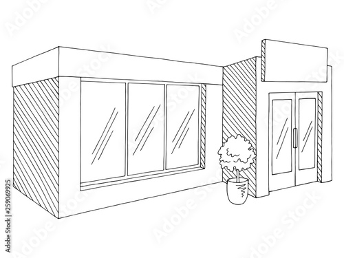 Shop store exterior graphic black white isolated sketch illustration vector