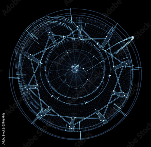 Spherical gas tank consisting of luminous lines and dots