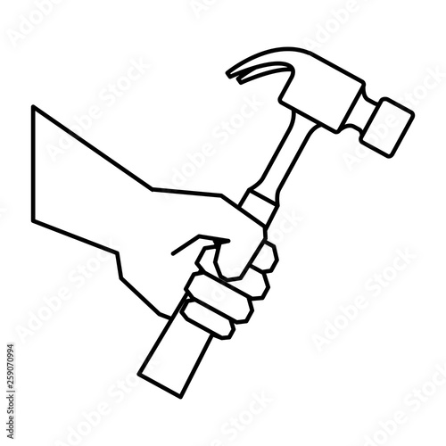 hand with hammer tool