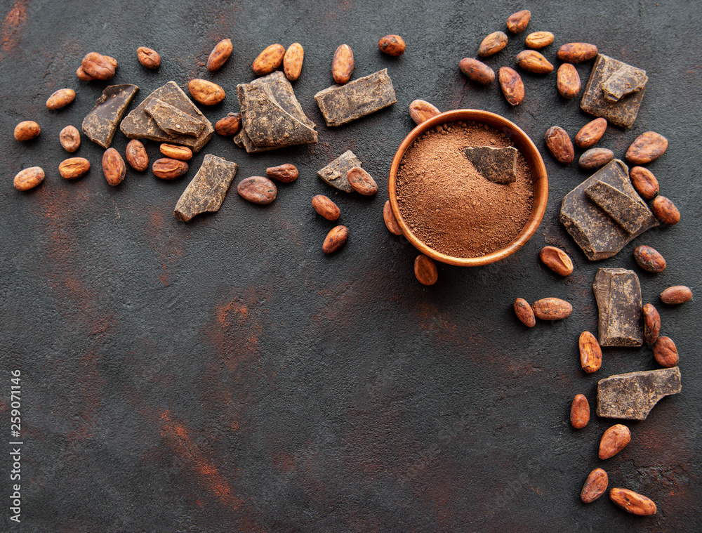 Cocoa powder and beans Cocoa powder and beans