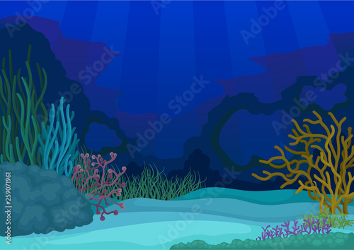 Seascapes concept. Underwater world. Vector flat illustration.