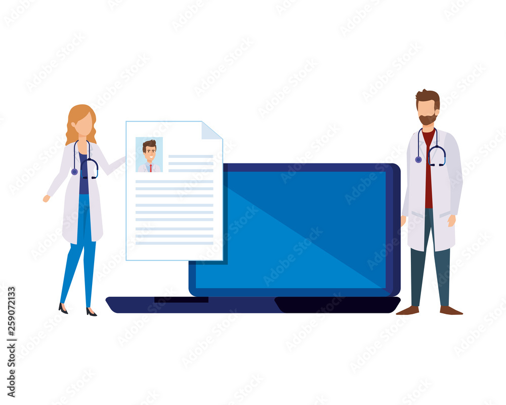 couple of professionals doctors with laptop telemedicine couple of professionals doctors with laptop telemedicine