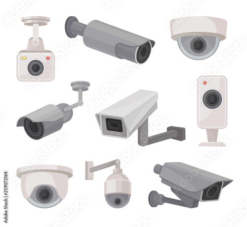 Surveillance camera outdoors and indoors. Video monitoring.