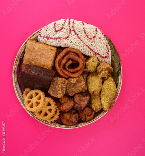 Kokis, Kewum, Aluwa and Aasmi. Sri Lankan Traditional Sweet Foods photo