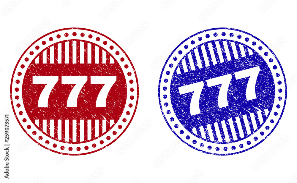 Grunge 777 round stamp seals isolated on a white background. Round ...