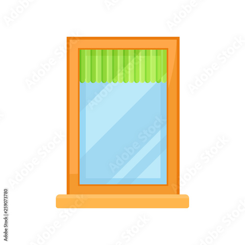 Window with yellow plastic frame on white background.