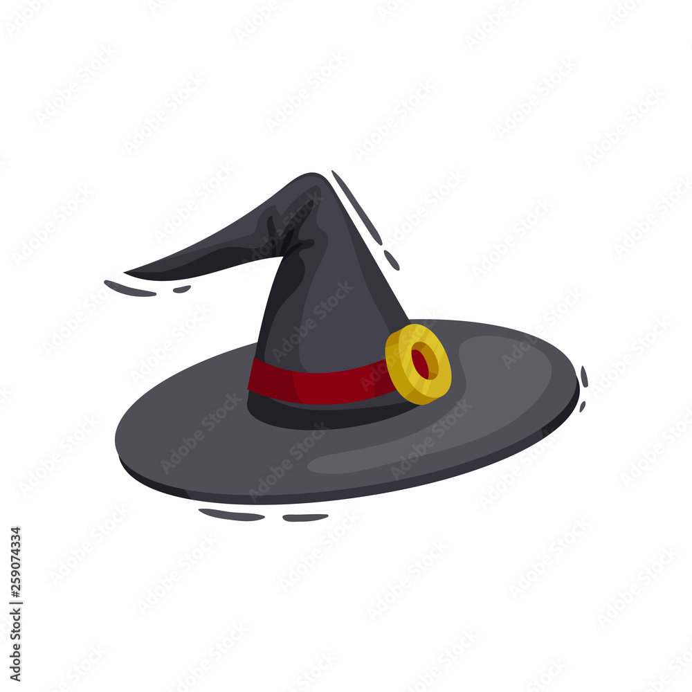 Witch hat with red ribbon on white background. Witch hat with red ribbon on white background.