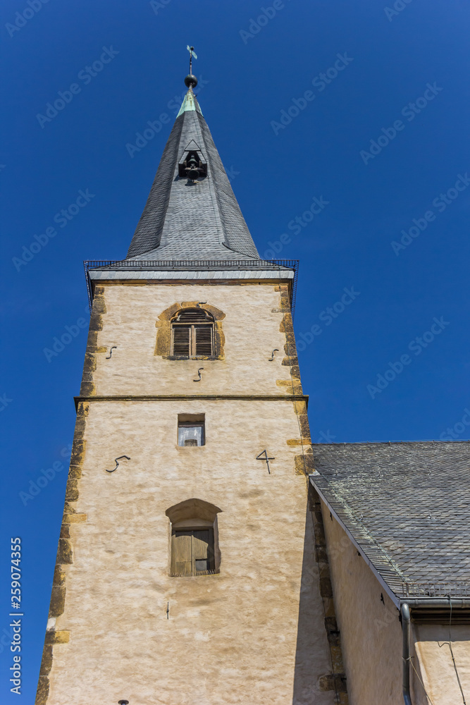Tower of the Stadtkirche church in the historic center of Rheda, Germany