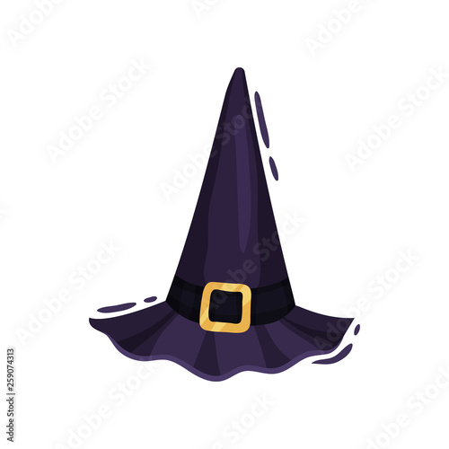 Witch hat with buckle on white background.
