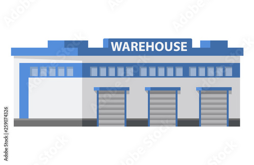 Warehouse commercial building loading docks. Storage center logistics.Isolated object white background. Flat vector.