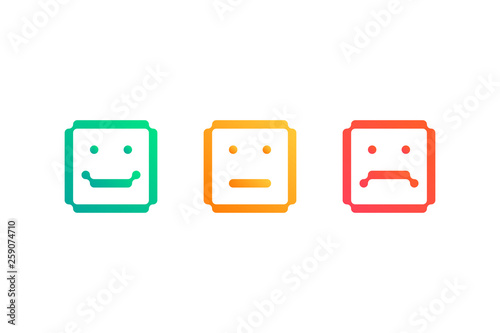 Set of square emoticon icons. Vector illustration