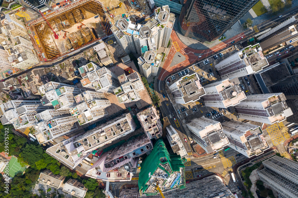 Top down view of Hong Kong city