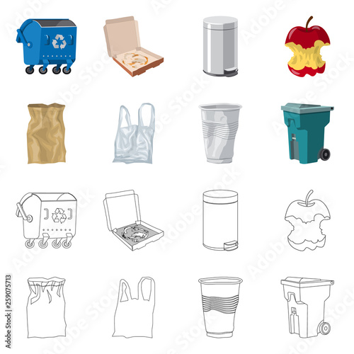 Isolated object of dump  and sort logo. Set of dump  and junk stock symbol for web.