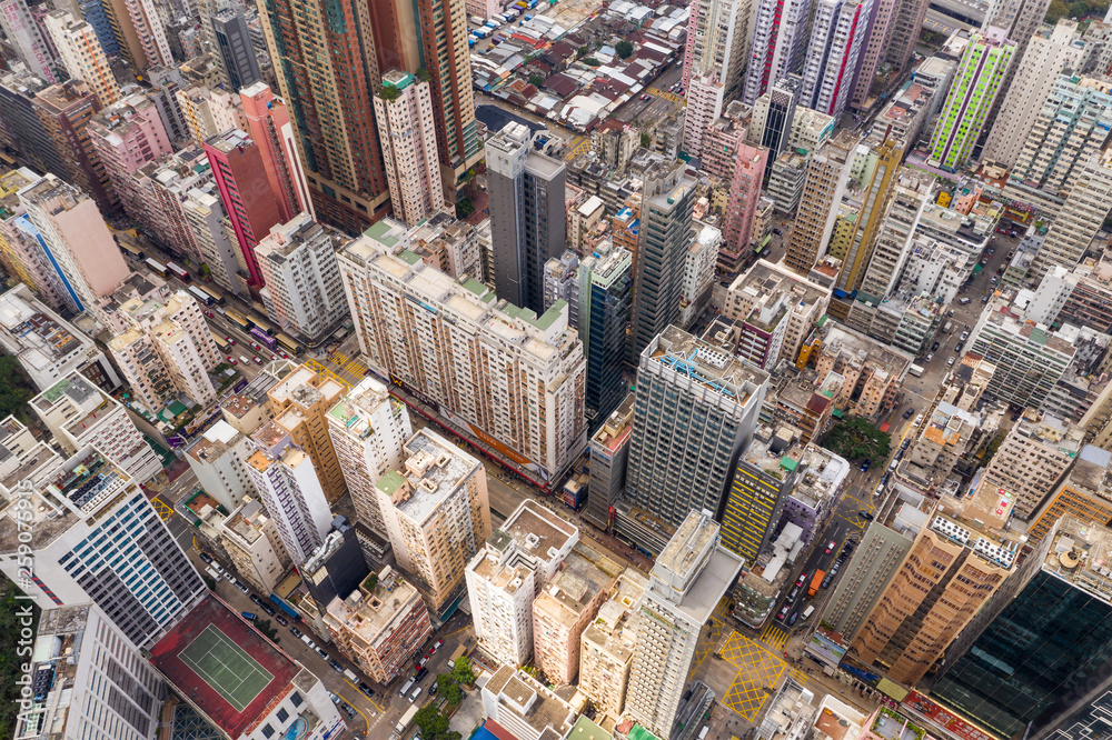 Fototapeta premium Top view of Hong Kong city