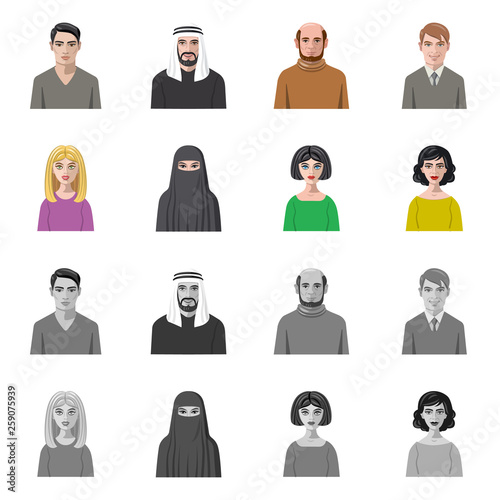 Isolated object of hairstyle and profession  symbol. Set of hairstyle and character  vector icon for stock.