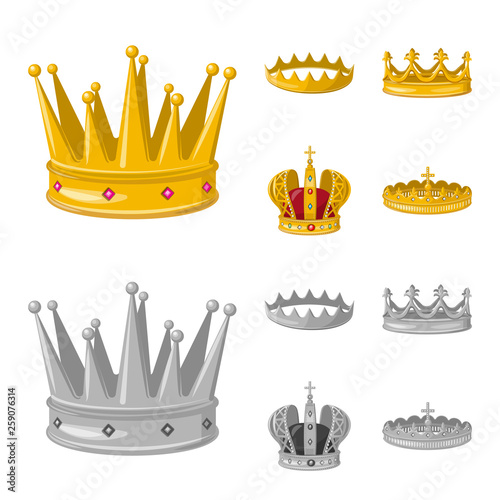 Vector design of medieval and nobility icon. Set of medieval and monarchy stock vector illustration.
