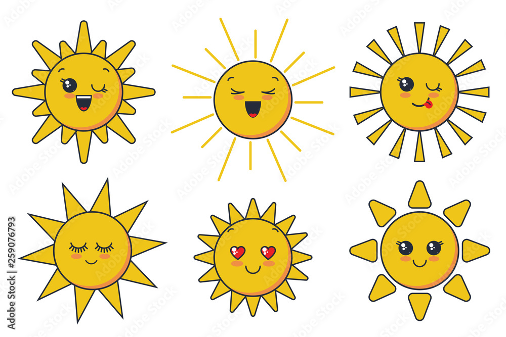 Vector cute smiling sun faces for child design Vector cute smiling sun faces for child design