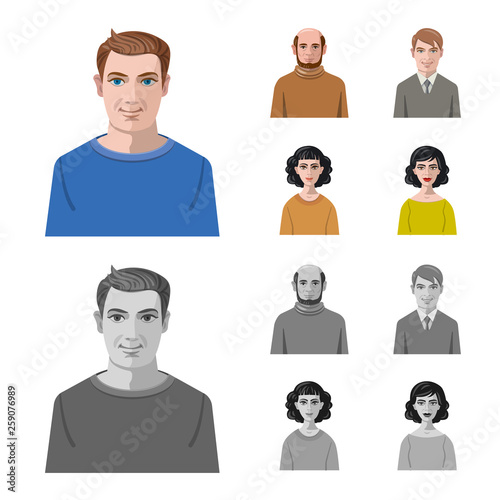 Isolated object of hairstyle and profession  sign. Set of hairstyle and character  stock vector illustration.
