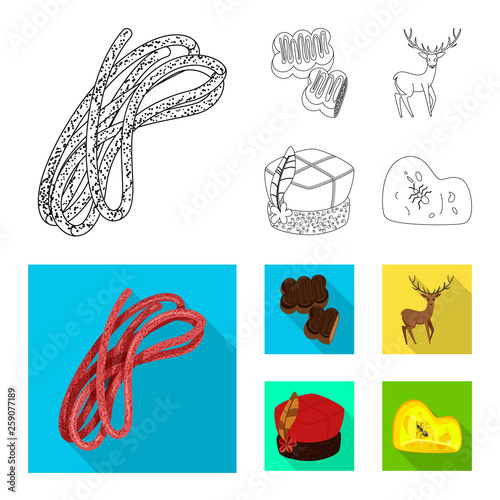 Vector illustration of traditional and tour symbol. Set of traditional and landmarks vector icon for stock.
