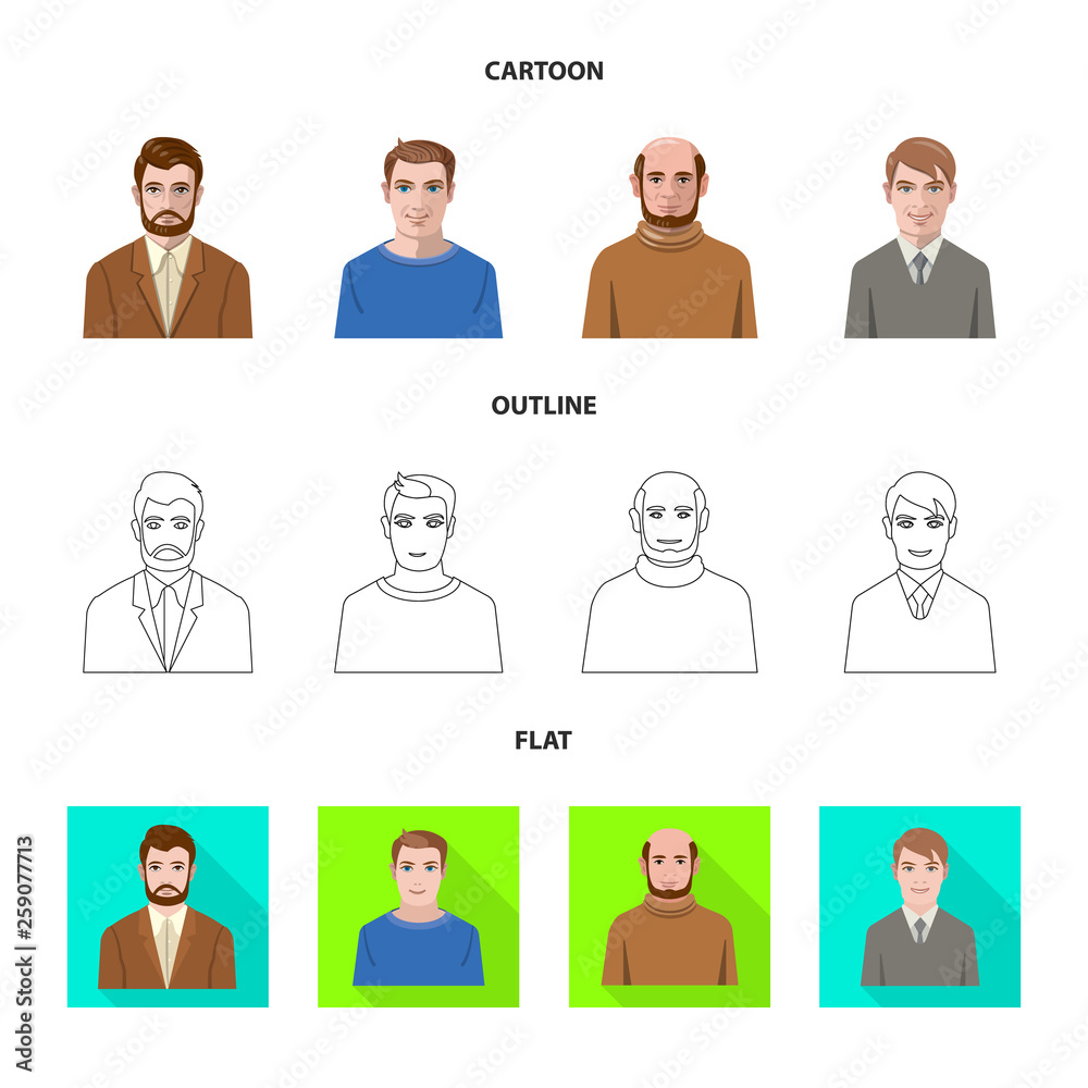 Isolated object of hairstyle and profession symbol. Set of hairstyle and character stock symbol for web. Isolated object of hairstyle and profession symbol. Set of hairstyle and character stock symbol for web.