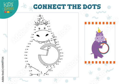 Connect the dots kids game vector illustration. Preschool children education activity